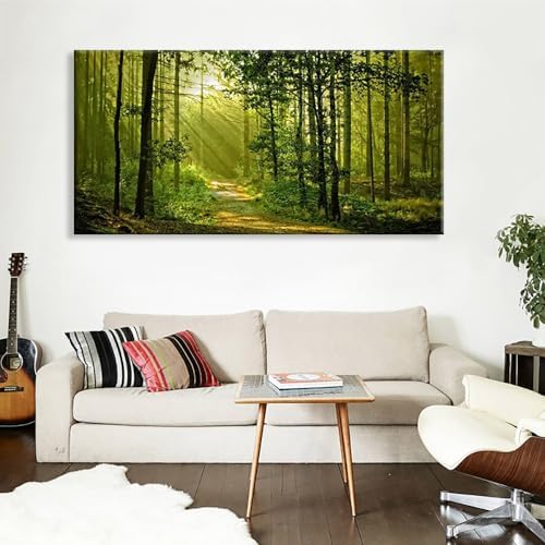 Green Morning Sunlight Forest Scenery Canvas Wall Art - Image 6