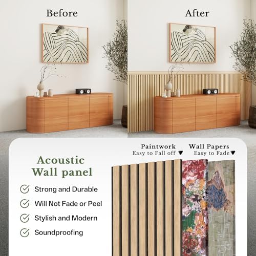 MISSDAY Wood Slat Acoustic Wall Panels, 2 Packs 47.2" x 12.6" Oak Soundproof - Image 4