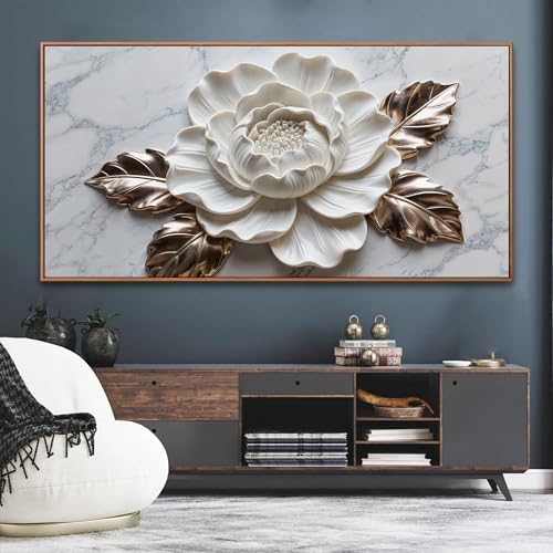Canvas Wall Art Living Room Prints Home Wall Decor Modern White Flower Canvas - Image 2