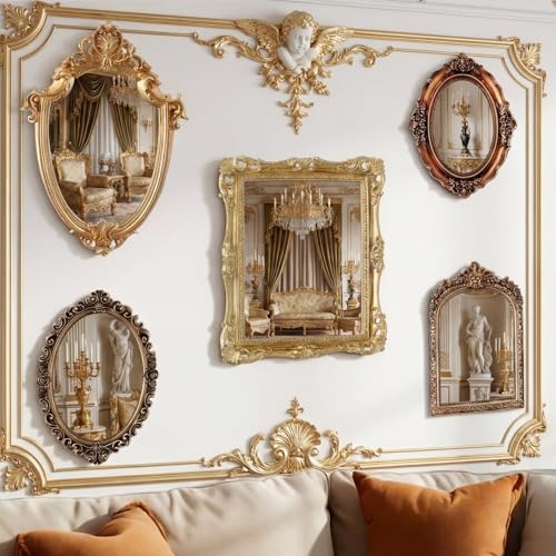 Wonderjune 5 Pcs Vintage Gold Mirror Set - Image 4