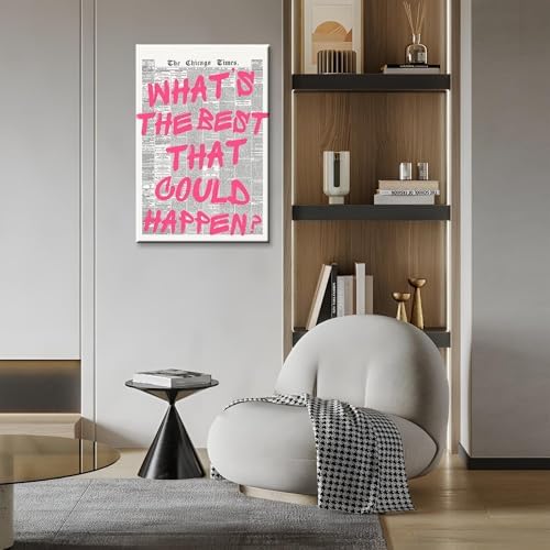 Whats The Best That Could Happen Wall Art Retro Newspaper Pink Font Canvas - Image 7