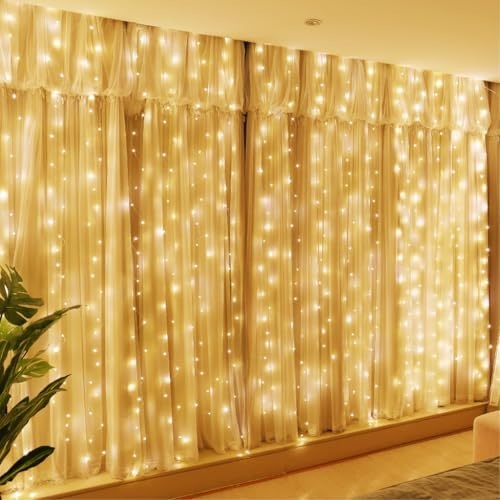 HXWEIYE 300LED Fairy Curtain Lights, 9.8x9.8Ft USB, 8 Modes & Timer by LightUpYourHomewHXWEIYE