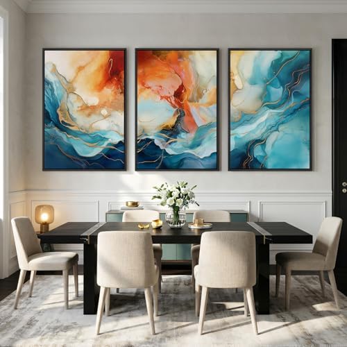 Large Framed Blue Orange Abstract Wall Art - Image 5