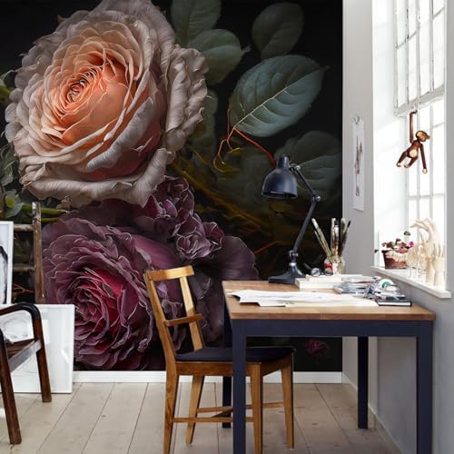 Black Large Rose Cluster Landscape Mural Flower self-Adhesive Wallpaper Bedroom - Image 5