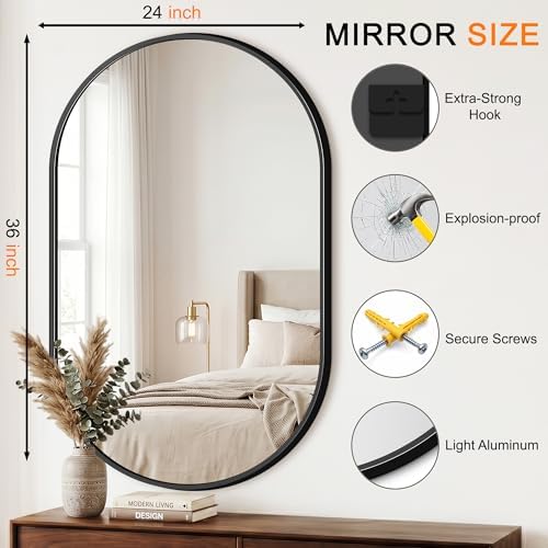 Oval Bathroom Mirror, 2 Pack 24"x36" Black Vanity Mirror - Image 2