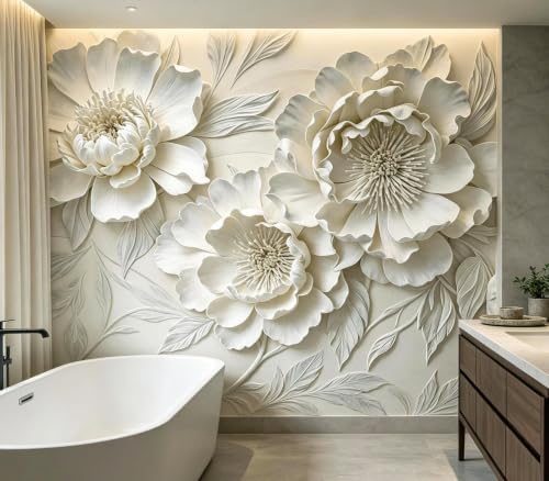 Elegant 3D Embossed White Floral Wallpaper Peel and Stick - Image 4