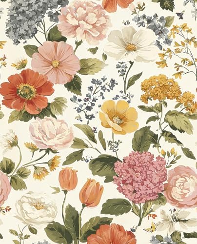 Vintage Floral Peel and Stick Wallpaper Floral and Leaf Contact Paper Beige by EchoSphere