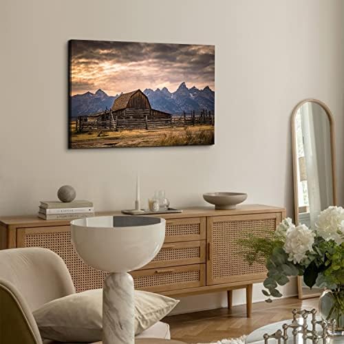 Grand Teton National Park Canvas Wall Art Sunset Moulton Barn Landscape Wall - Image 6