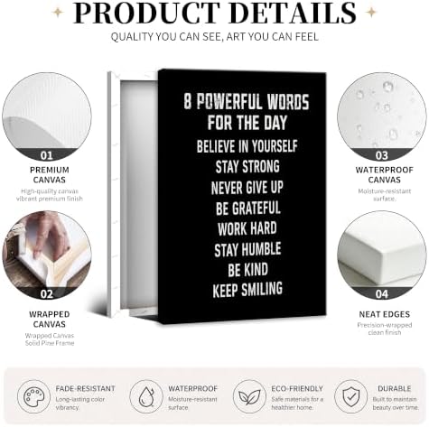 8 Powerful Words For The Day Motivational Canvas Wall Art, Positive Affirmation - Image 2