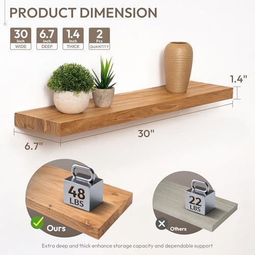 Marsmiles 30in Solid Wood Floating Shelves - Image 3