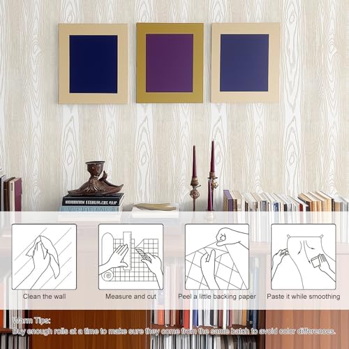 White and Gold Wood Contact Paper 17.3"x80" Peel and Stick Wallpaper - Image 3