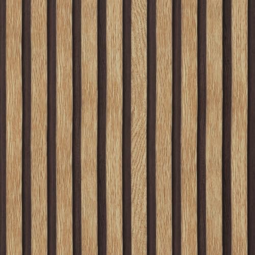 Abyssaly Brown Wood Slat Wall Panel Peel and Stick Wallpaper by Abyssaly