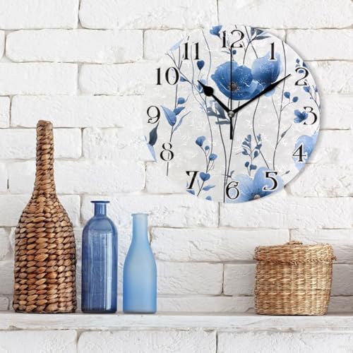 ALAZA Blue Poppy Flower Wall Clock Battery Operated Kitchen Clock 9.5 Inch - Image 5
