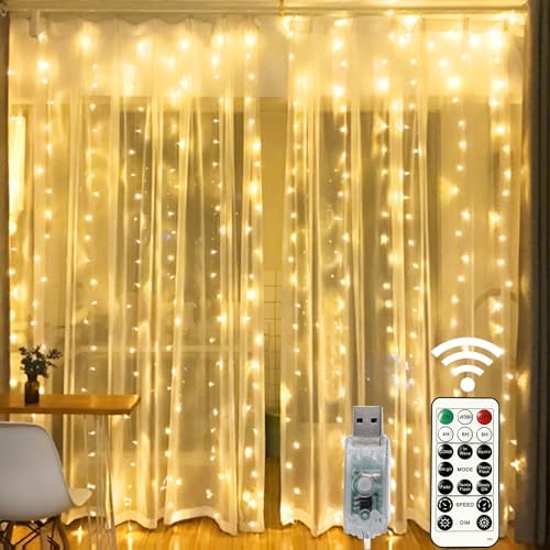 HOME LIGHTING Window Curtain String Lights, 300 LED 8 Lighting Modes Fairy by LJLNION
