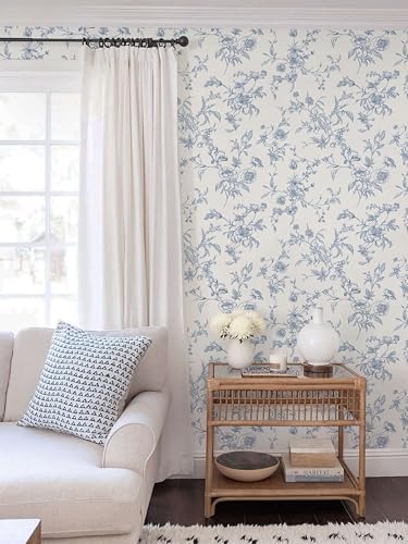 Ismoon Peel and Stick Wallpaper Floral Vintage Stick on Wall Paper Blue and - Image 5
