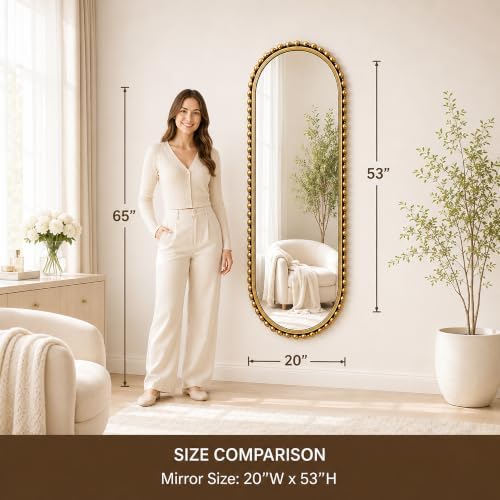 20"x53" Oval Full Length Wall Mirror, Unique Bold Beaded Frame - Image 2