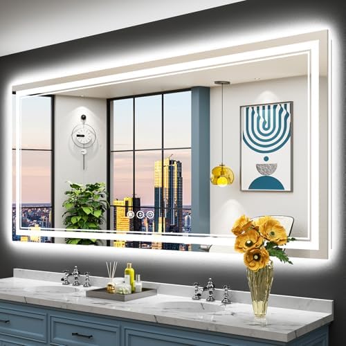 77x36 LED Bathroom Mirror, Backlit & Front Lit Lighted Mirror by Awandee