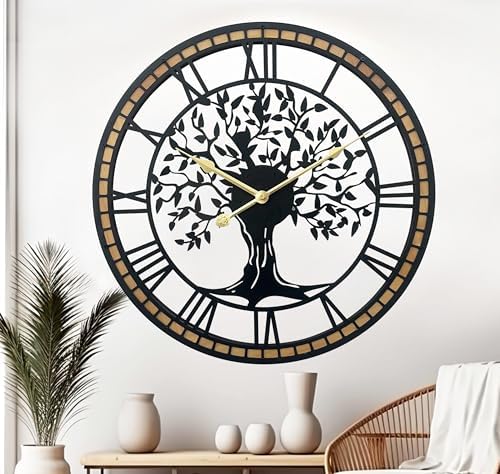 Large Wall Clock for Living Room Decor 24 Inch Tree of Life Metal Wall Art by Unknown