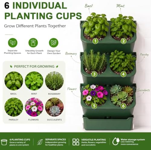 Briwooody 3 Set 6 Pocket Vertical Stackable Wall Planters Kit Outdoor Self - Image 5