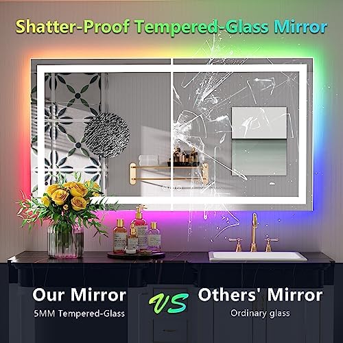 55x30 LED Bathroom Mirror with Lights, RGB Backlit Lighted Mirror - Image 6