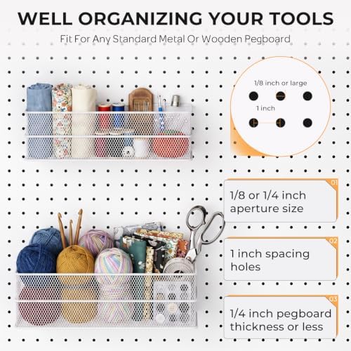 INCLY 4 Pack Upgrade Pegboard Baskets, 4 Sizes Square Metal Mesh Basket - Image 6