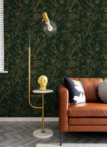 Hopepak Gold and Green Floral Wallpaper Peel and Stick Wallpaper - Image 2