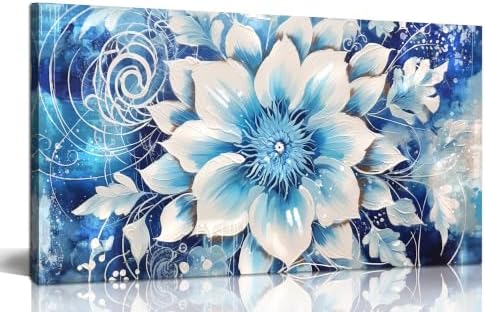 Xxliren Large Blue Flower Picture Framed Canvas Wall Art 40 x 20 Inch by XxlirenCanvasWallArt