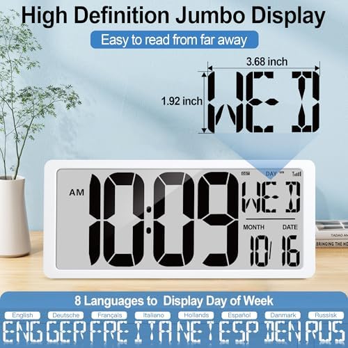 18.6" Extra Large Amotic Digital Wall Clock Battery Operated Alarm Clock - Image 4