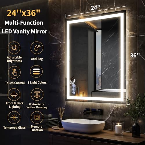 GLSLAND 24"x36" LED Bathroom Mirror - Image 2