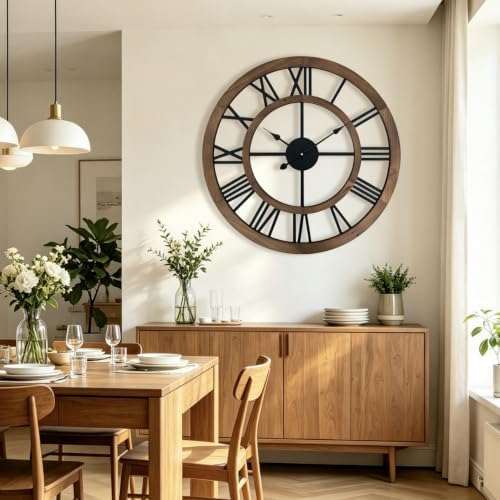 30 Inch Oversized Rustic Wall Clock Silent Non-Ticking Wooden Wall Clocks - Image 2