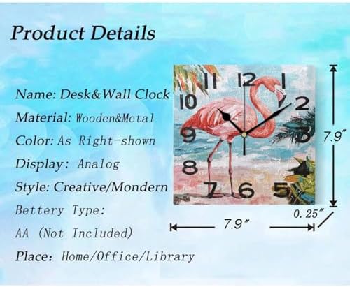 Seaside Flamingo Painting Art Square Wall Clock, 8 Inch Standard Non Ticking - Image 3