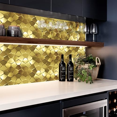 Blujellyfish 3D Gold Tile Metallic Long Hexagon Tile 3D Wall Panels - Image 2
