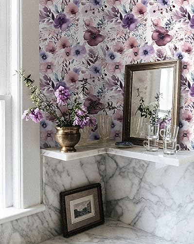 HAOKHOME Floral Peel and Stick Wallpaper Purple Mauve Pink Girls Bedroom - Image 5