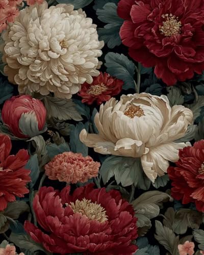 BOKEBEVE Vibrant Red Floral Peel and Stick Wallpaper Vintage 17.5 x 118In by BOKEBEVE