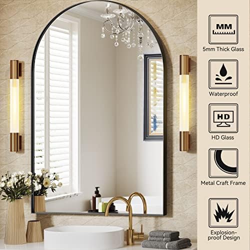 Brightify Arched Mirror, 30 x 40 Inch Black Arch Mirror - Image 3