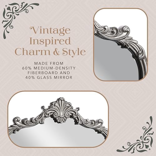 Wylde Iris English Estate Carved Arch Wood Wall Mirror, Mirror - Image 5