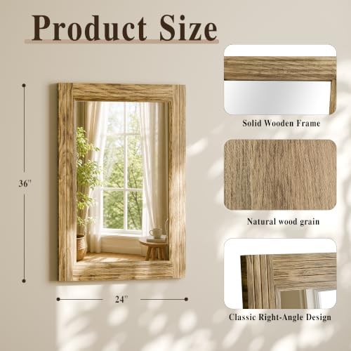 Rectangular Wall Mirror 36" x 24", Solid Wood Frame Bathroom Mirror - Image 4