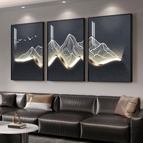 Large Framed Modern Mountain Wall Art, 3 Piece, 24x36 In by Cuspin