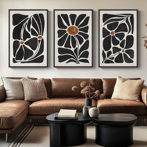 Large Framed Black and White Floral Wall Art by Cuspin