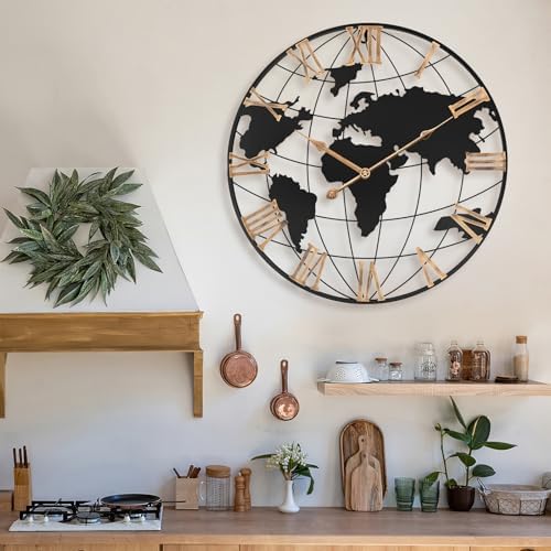 Pytha Sight 20 Inch Metal Large World Map Wall Clocks - Image 4