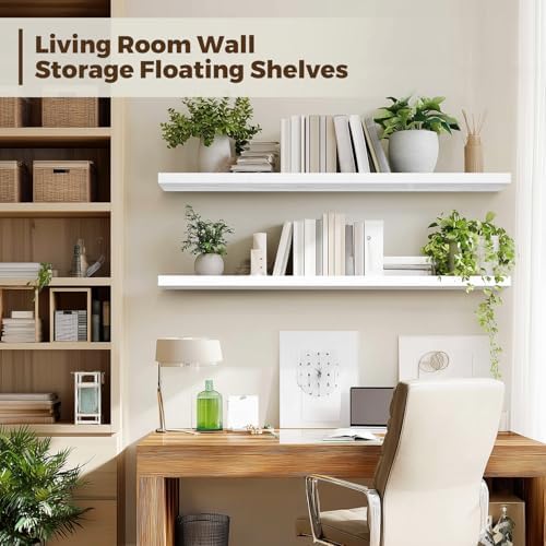 36x5.8x0.8in Floating Wall Shelves Rustic Solid Wood 2-Pack - Image 5