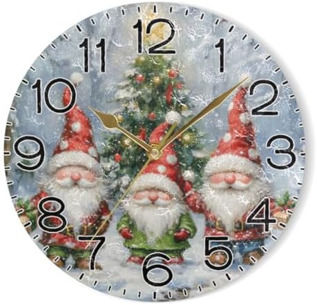 ALAZA Watercolor Christmas Tree Gnomes Wall Clock Battery Operated Non Ticking - Image 7