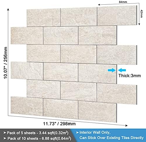 BeNice Marble Peel Stick Backsplash Tile Kitchen Rustic Beige 10pcs - Image 6