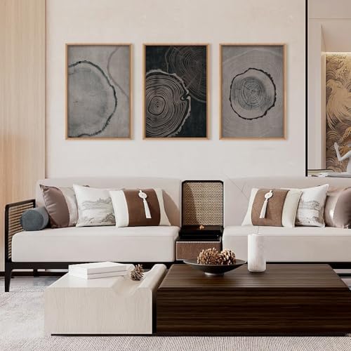 Ausril Large Neutral Tree Ring Framed Canvas Wall Art Set -24"x36"x3 - Image 3