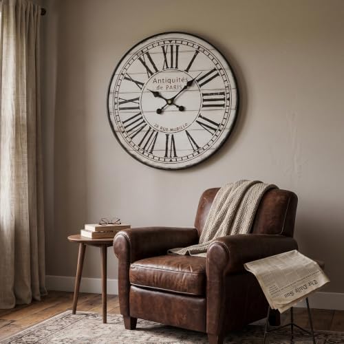 30 Inch Large Farmhouse Wall Clock, Vintage Distressed White - Image 3