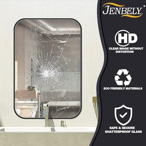 26x38 Inch Black Wall Mirror for Bathroom, Brushed Metal Framed Mirror - Image 5