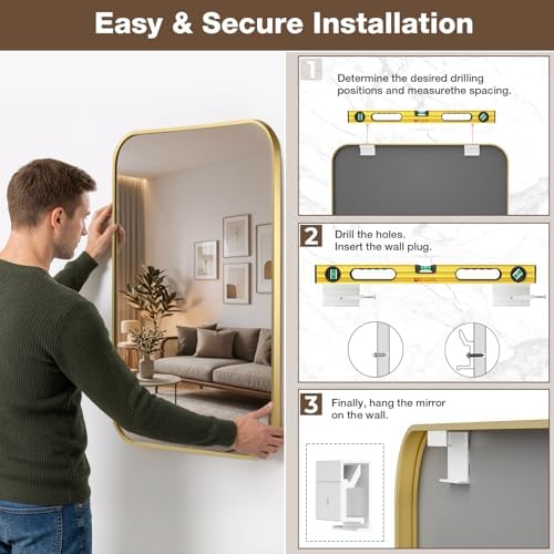 24"x30" Bruhed Gold Rectangle Vanity Bathroom Mirror - Image 6
