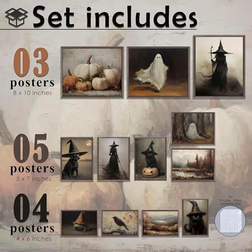 LANCHI95 12 Pcs Halloween Wall Art Prints, Vintage Witch Posters, Cute Ghost - Image 2