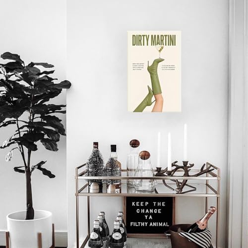 Green Cowgirl Boots Canvas Wall Art Trendy Olive Martini Print Poster Preppy - Image 6