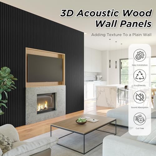 SMARTSTANDARD 2 Pack 105.9" x 12.6" Wood Slat Wall Panels, Matte Black - Image 4